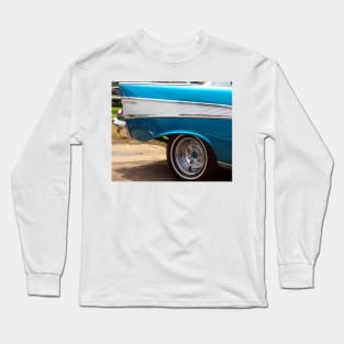 Chevrolet Blue and White Classic Bel Air Muscle Car Long Sleeve T-Shirt